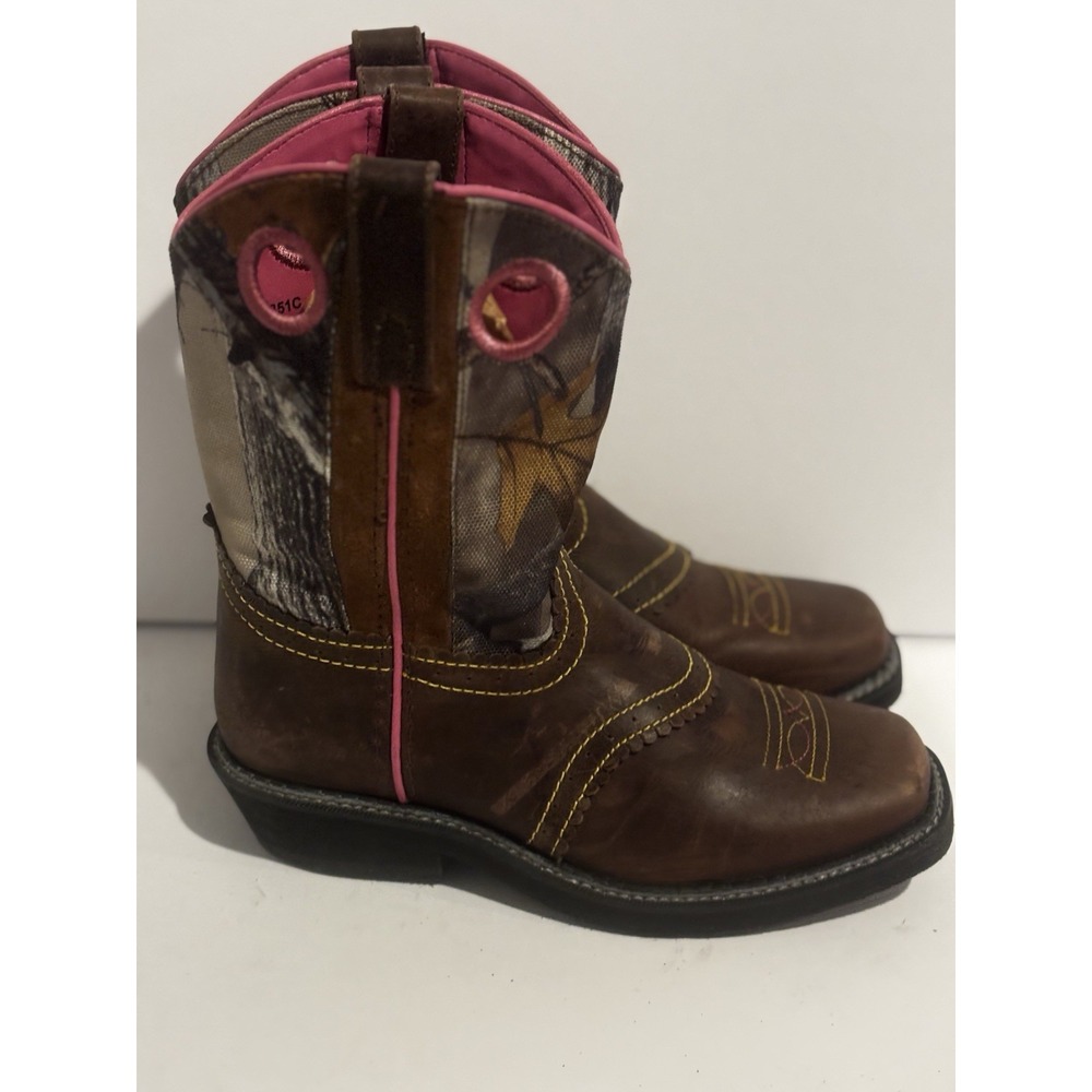 Smoky Mountain Girls Cowboy Boots Distressed Brown Camo Pink Cowgirl Sz 1.5